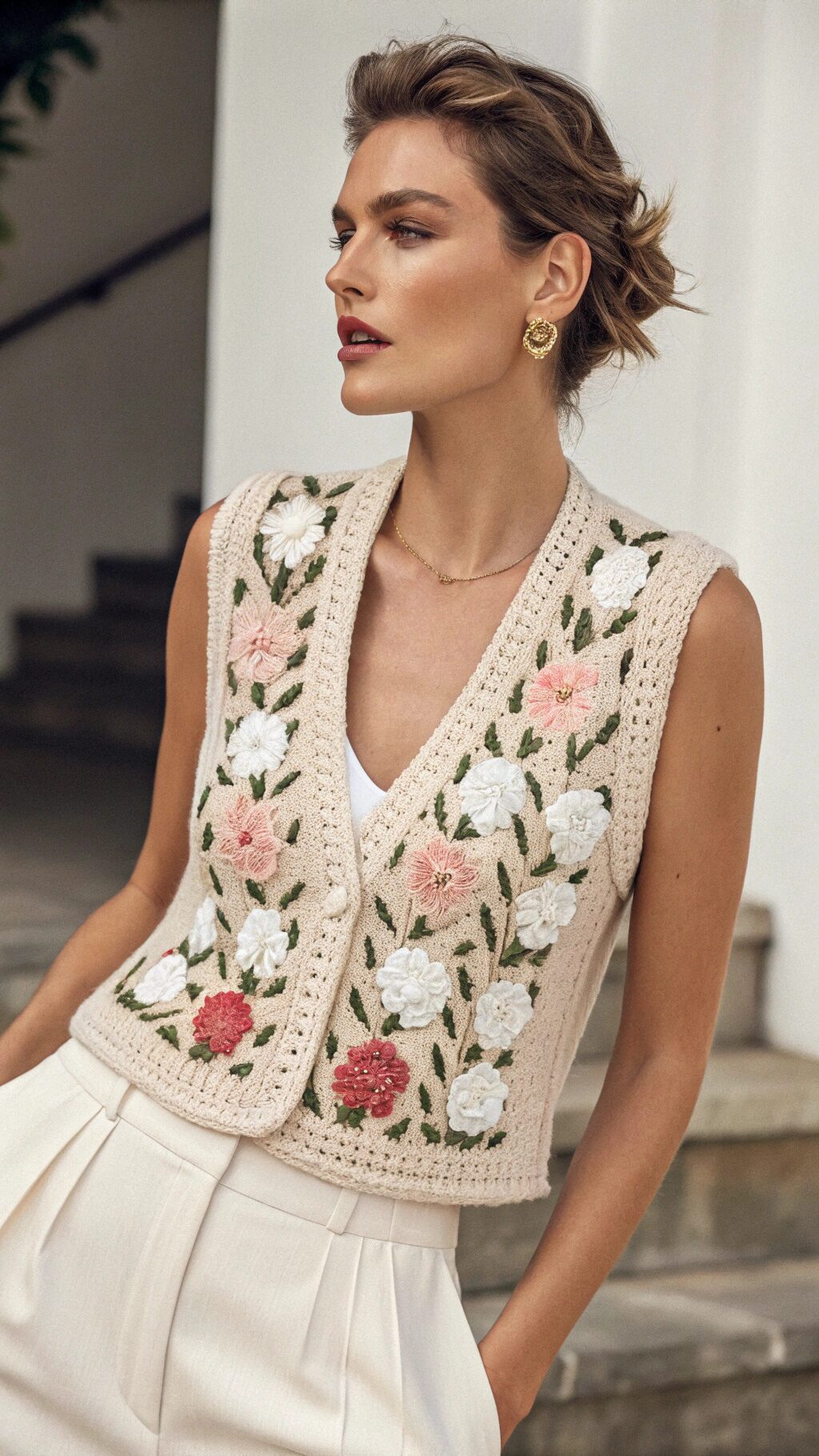 Vintage Floral Crochet Vest