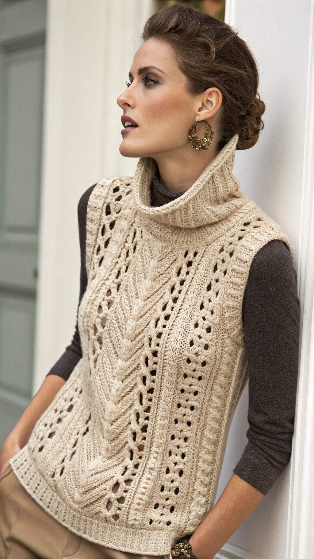 High-Neck Crochet Vest