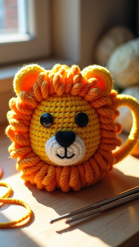 lion themed mug cozy