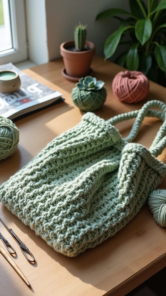 moss stitch tote bag