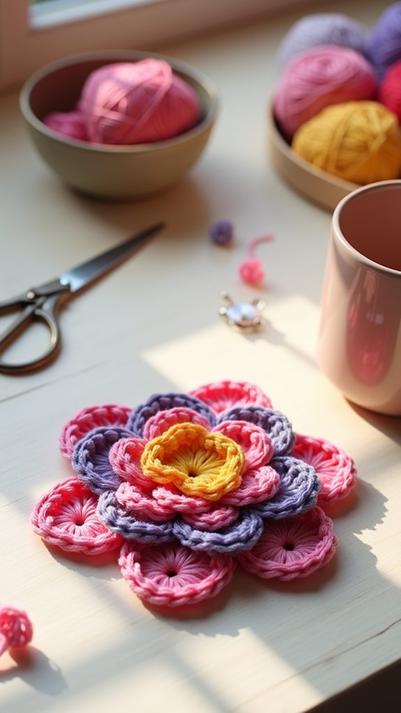 multicolored petal drink mat