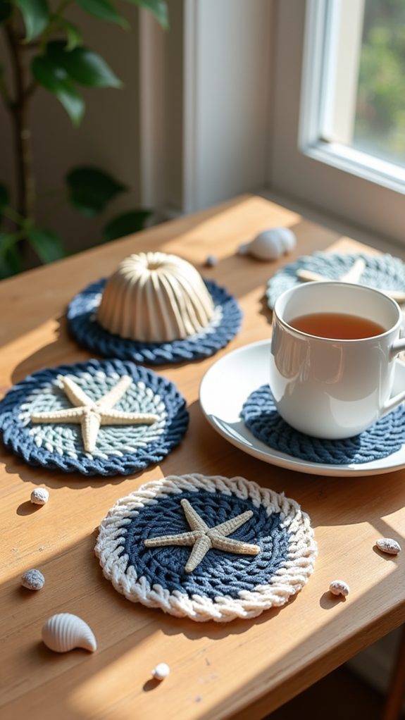 nautical themed crochet coaster