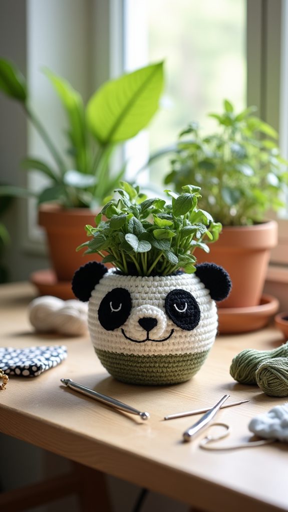 panda themed plant pot cover