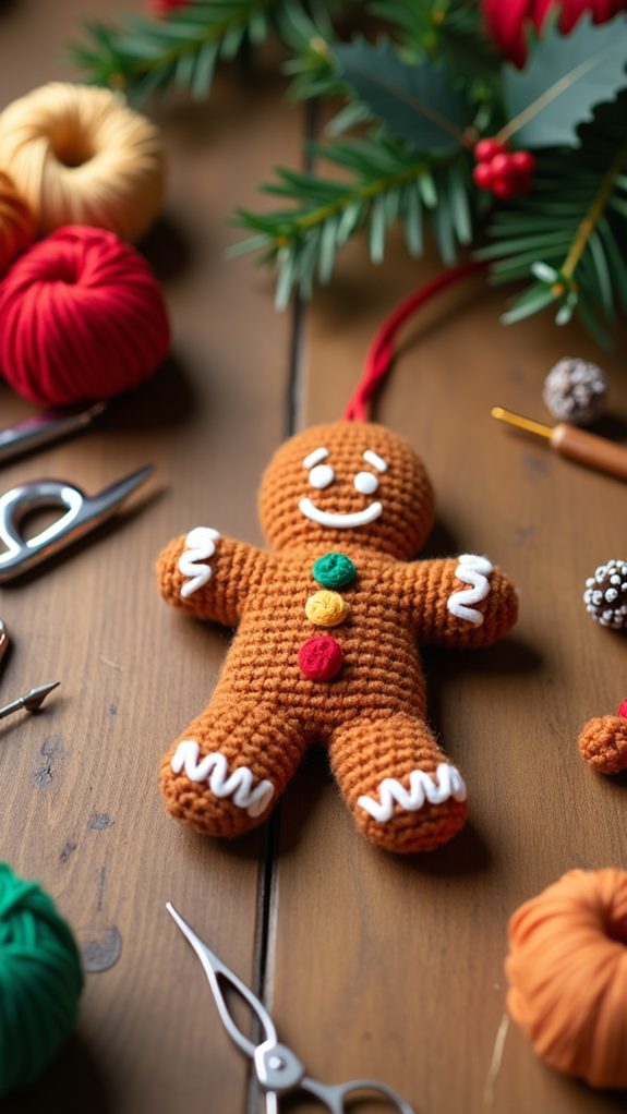 playful crochet gingerbread character