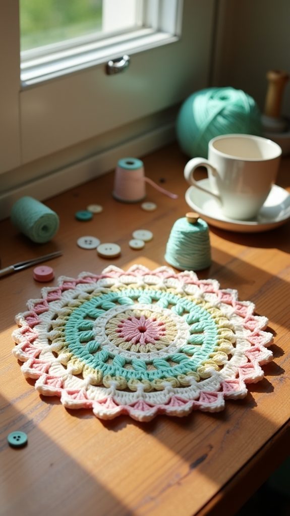 retro crochet drink mat