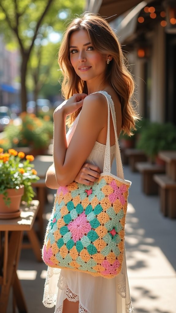 retro granny square tote