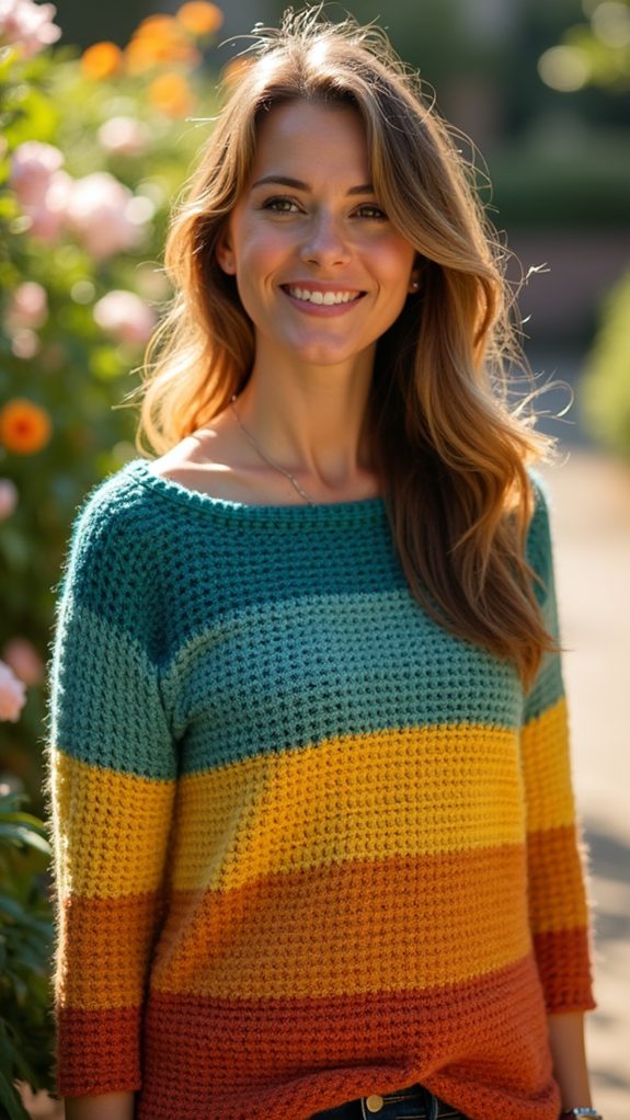 stylish colorblock crochet sweater