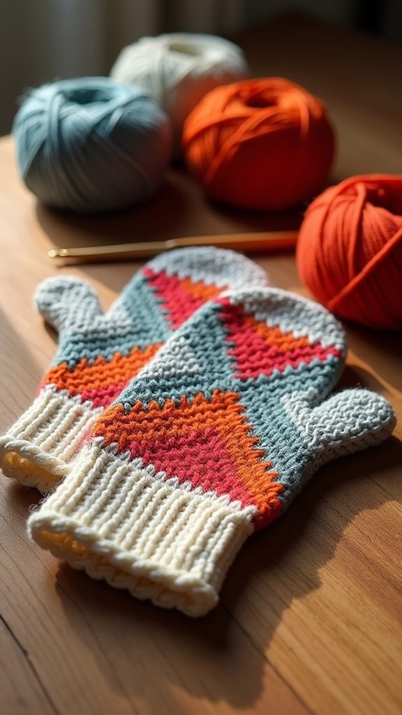 stylish geometric patterned mittens