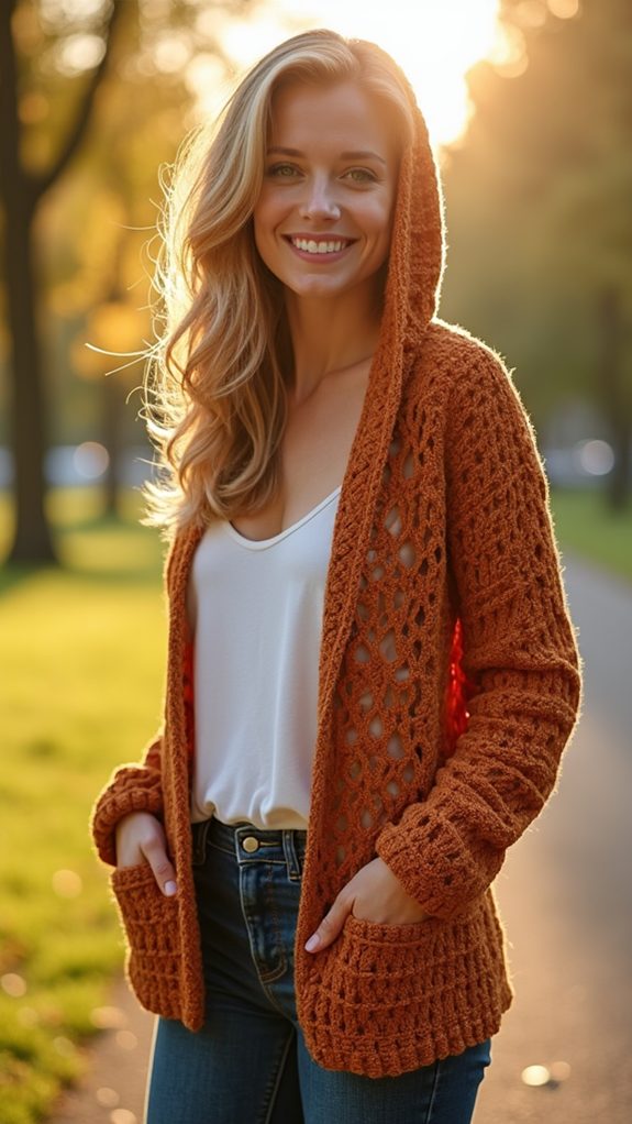 stylish hooded crochet sweater