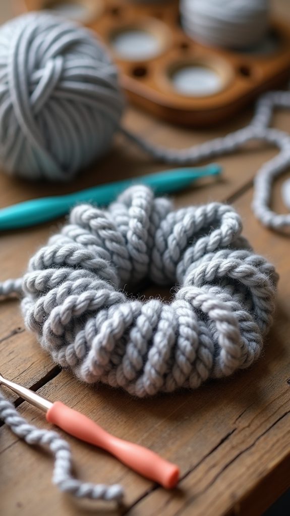 textured cozy grey scrunchie