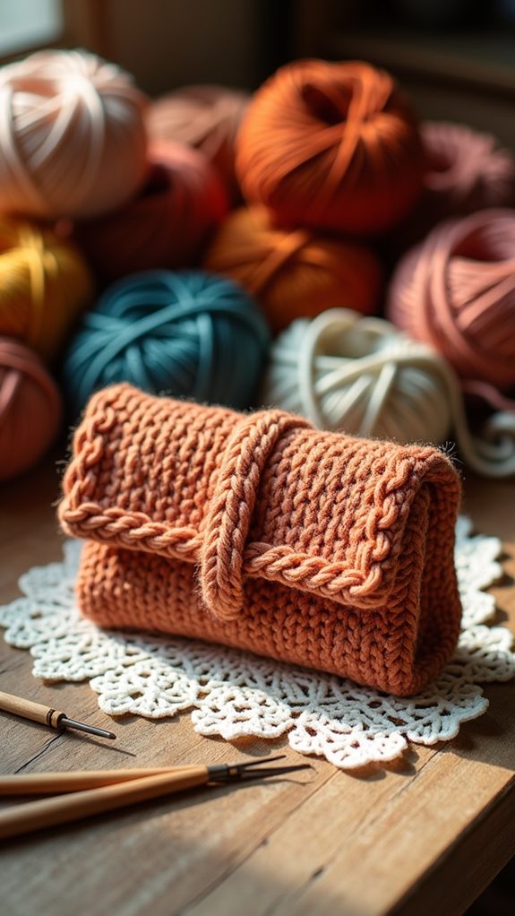 textured crochet wallet design