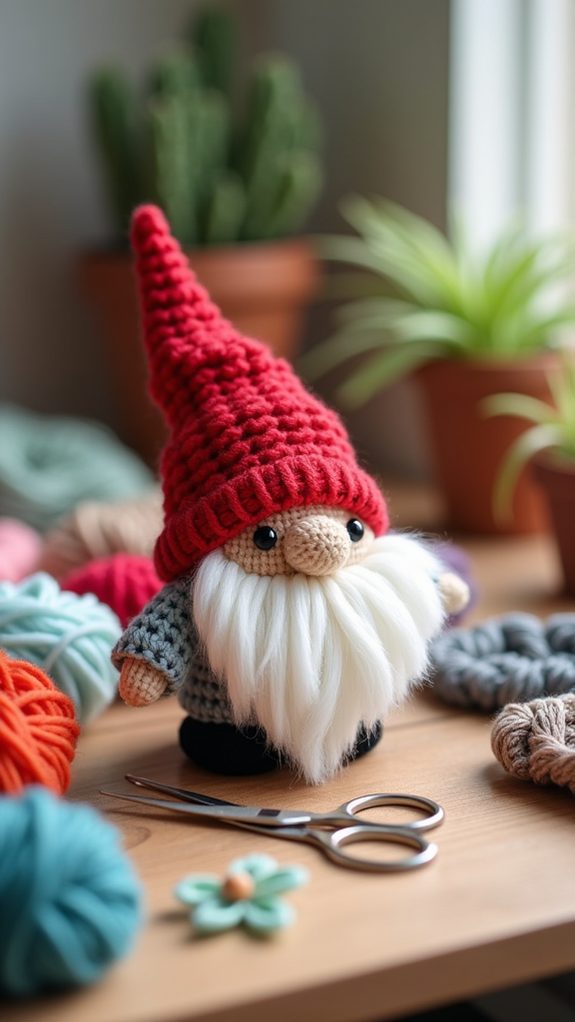 tiny crochet gnome doll