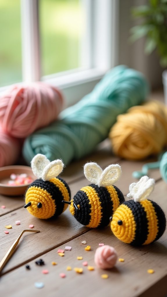 tiny handmade crochet bees