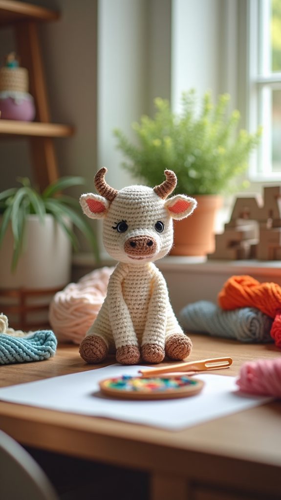 tiny handmade crochet cow