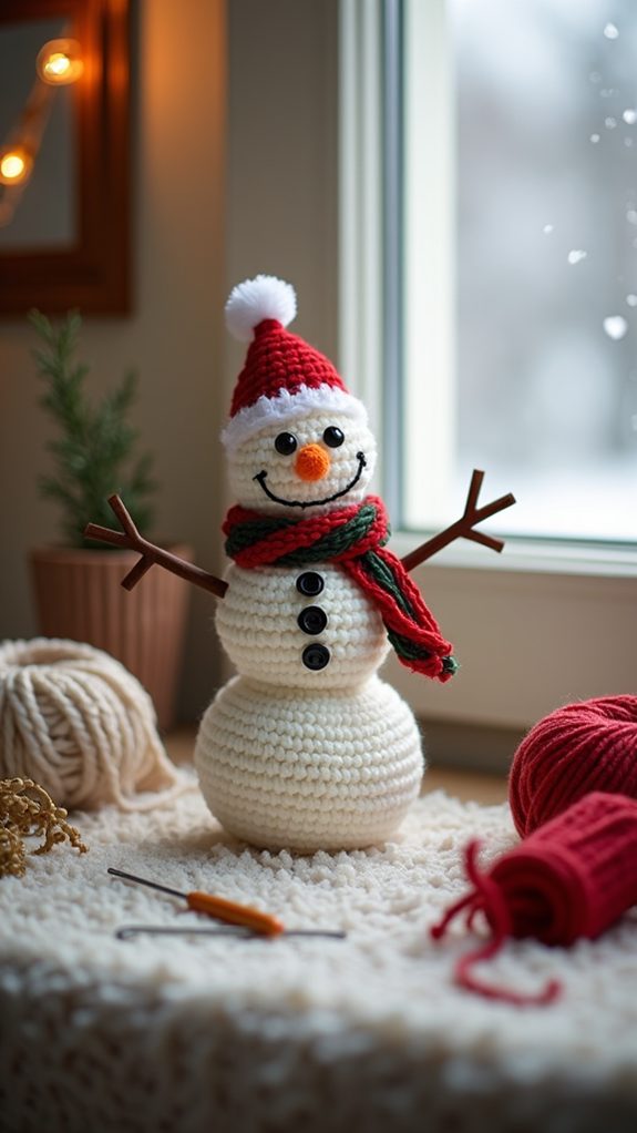 tiny handmade crochet snowmen