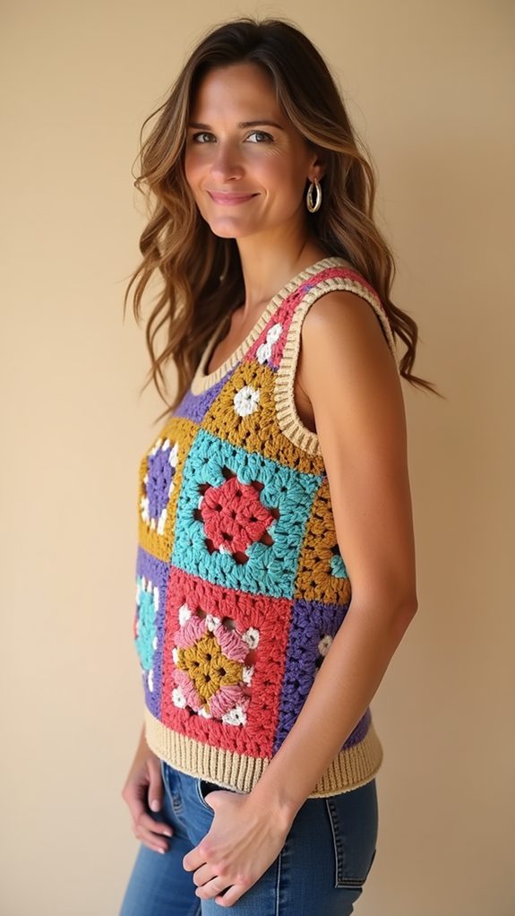 vibrant crochet granny vest