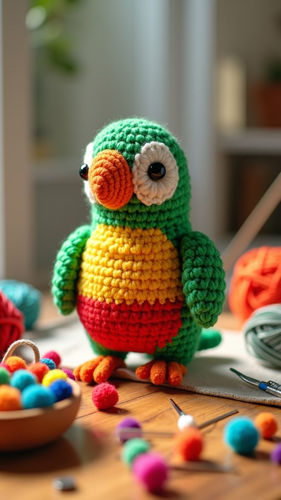 vibrant crochet parrot toy