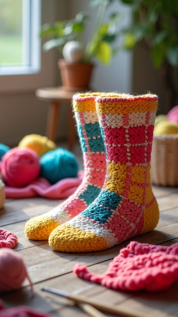 vibrant crochet sock design