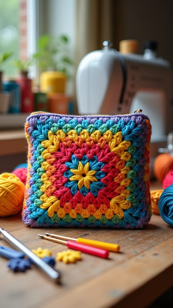 vibrant crochet square bag