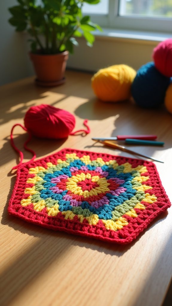 vibrant crochet square coaster