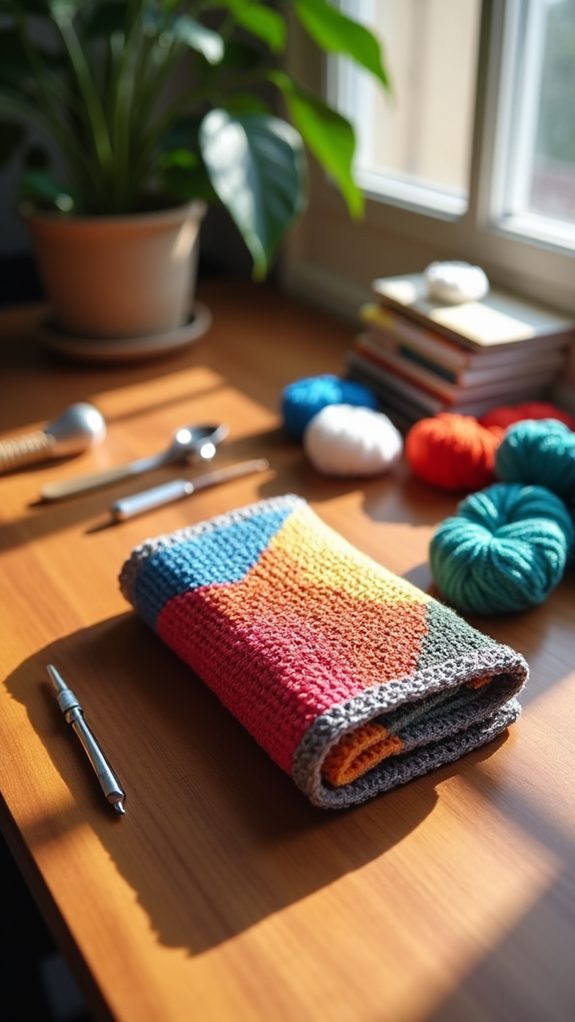 vibrant crochet wallet design