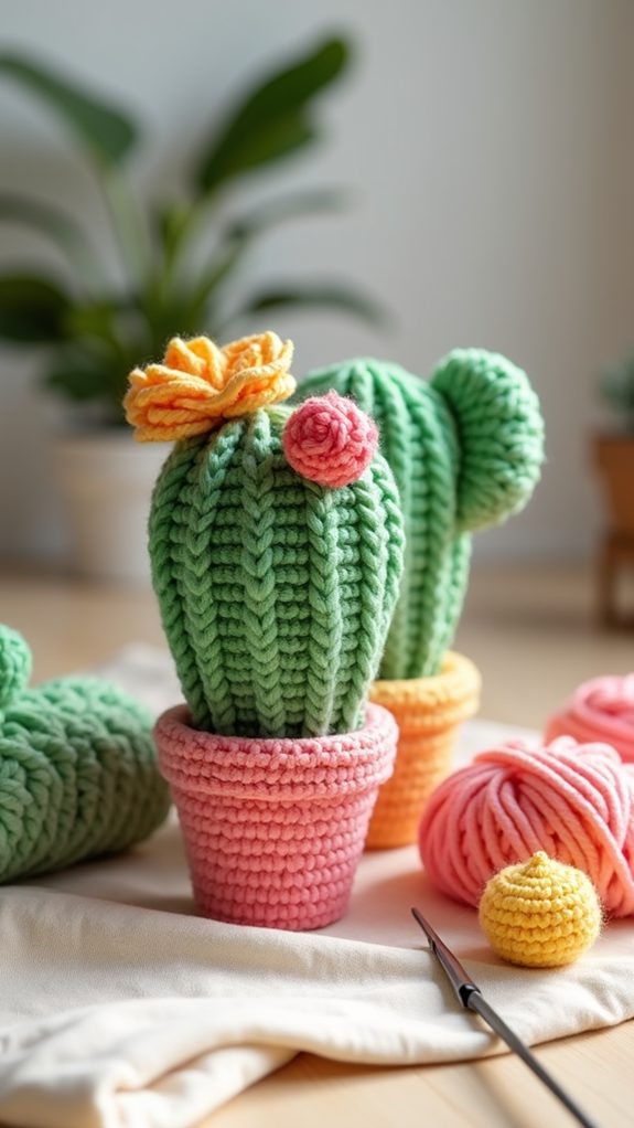 vibrant handmade crochet cactus
