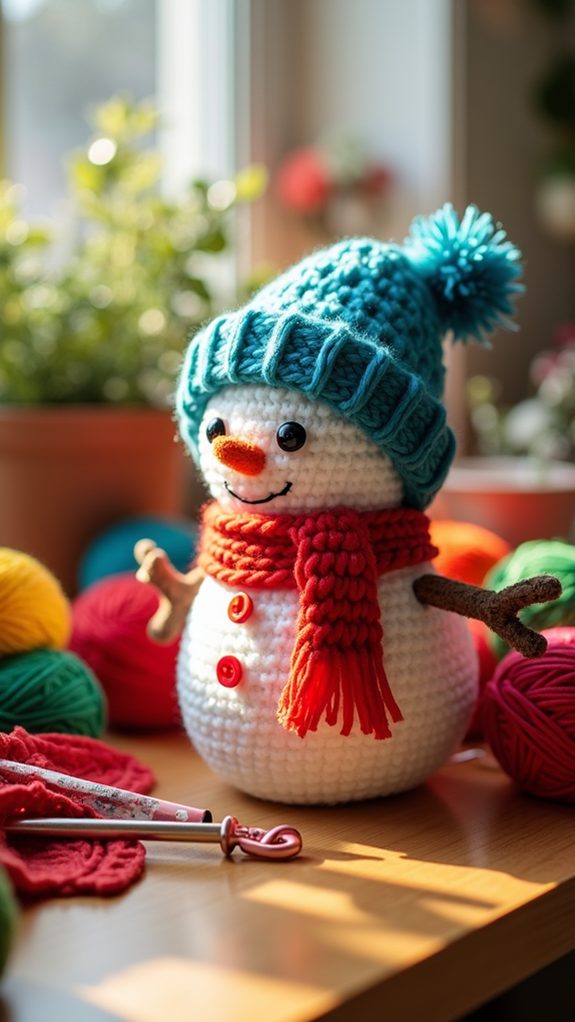 vibrant handmade crochet snowman