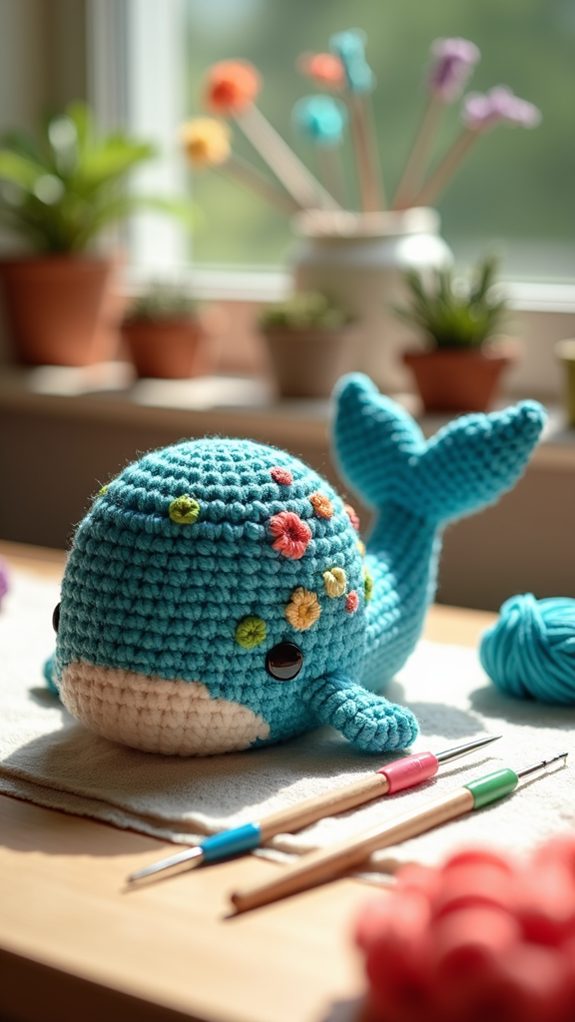 vibrant handmade crochet whale