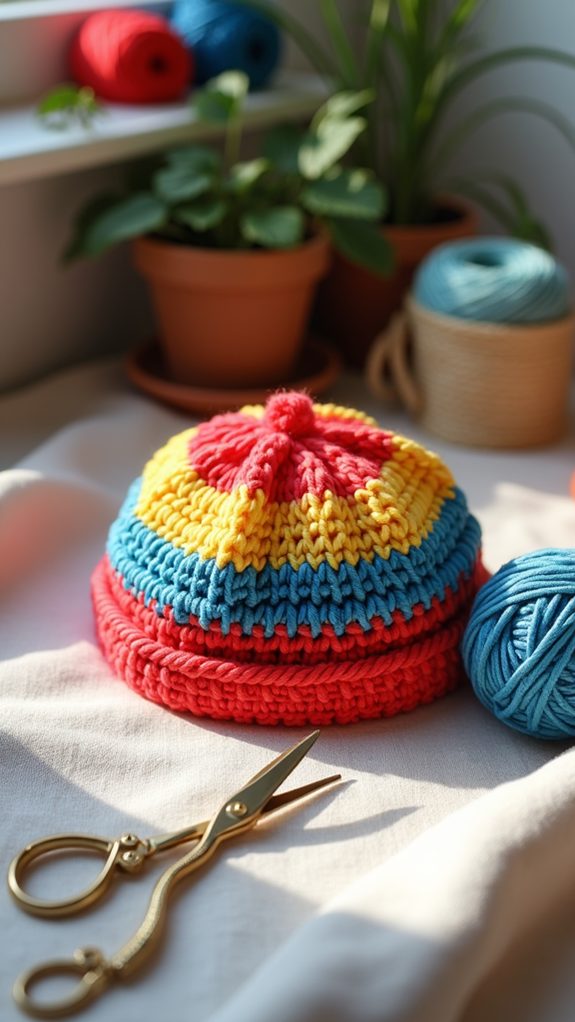 vibrant multicolored knit hat