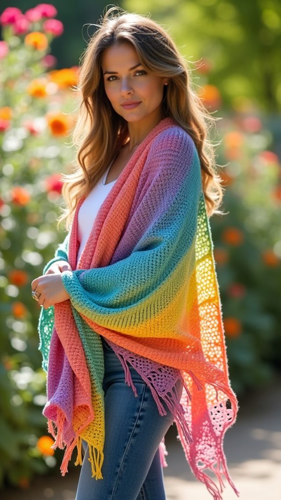 vibrant multicolored patterned shawl