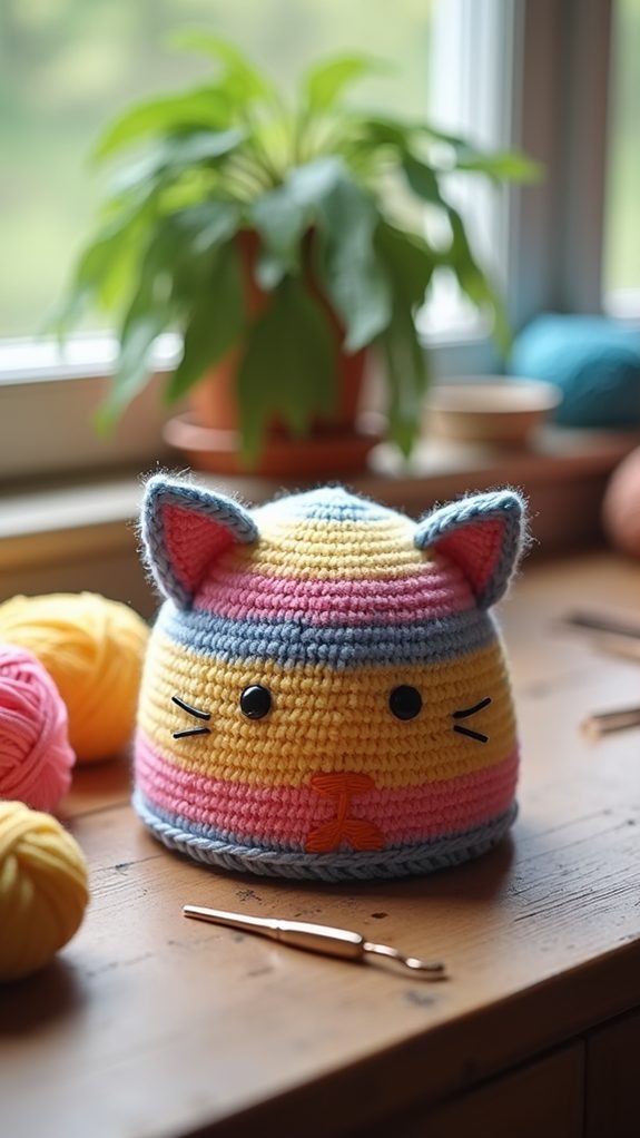 vibrant patterned feline headwear