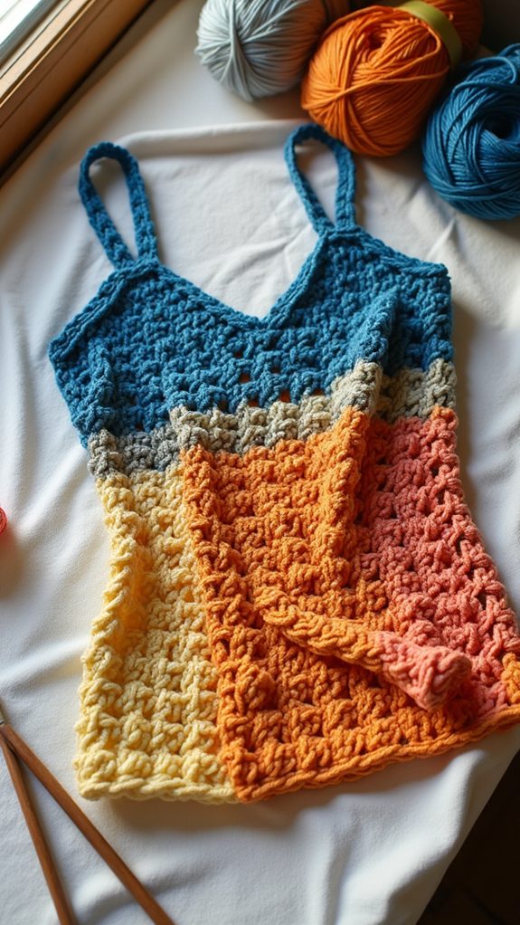 vibrant striped crochet blouse