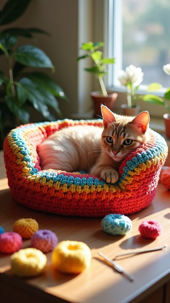 vibrant striped crochet sofa