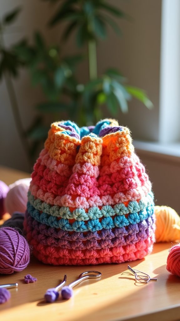 vibrant textured crochet bag