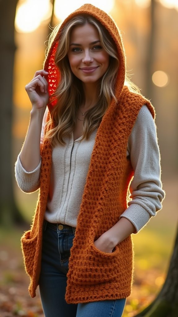 warm crochet hooded vest