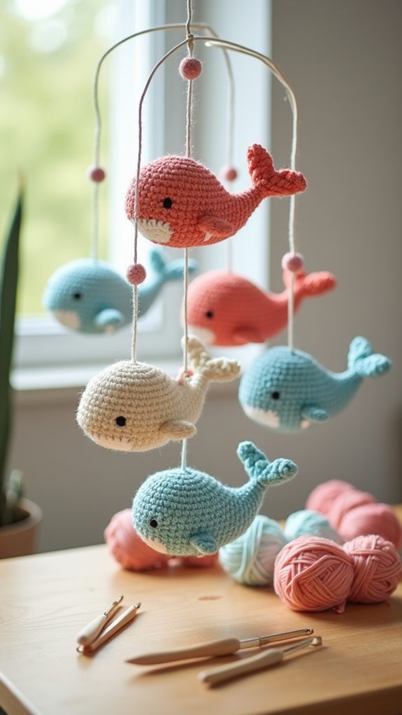 whimsical crochet whale decor
