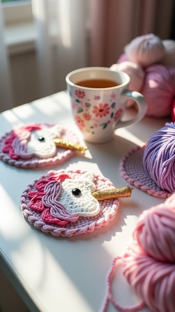 whimsical unicorn drink coasters
