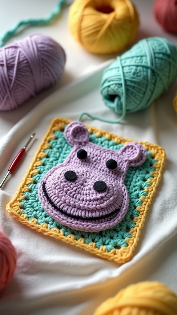 adorable hippo themed blanket square