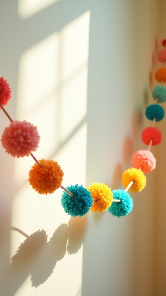 colorful yarn pom poms