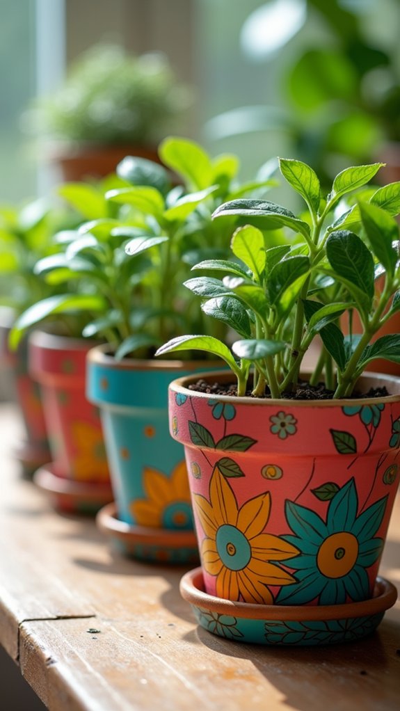 colorfully decorated plant containers
