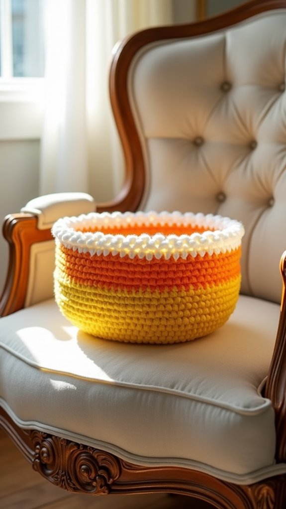 crochet candy corn bowl
