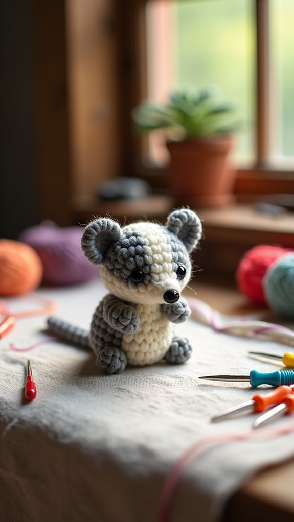 crochet opossum keychain design