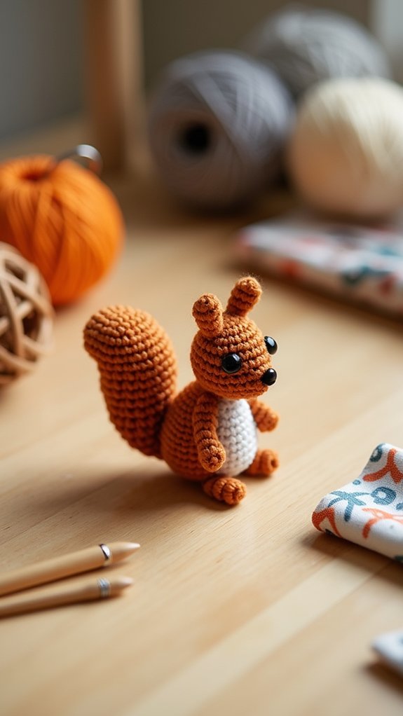 crocheted squirrel keychain design