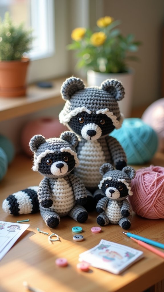 cute crochet raccoon family