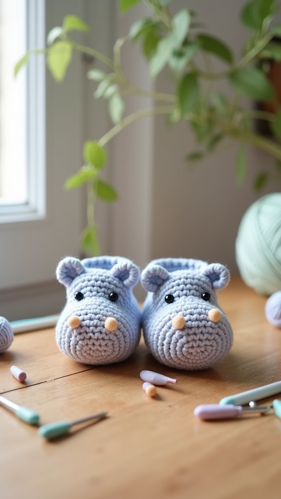 cute hippo themed baby booties