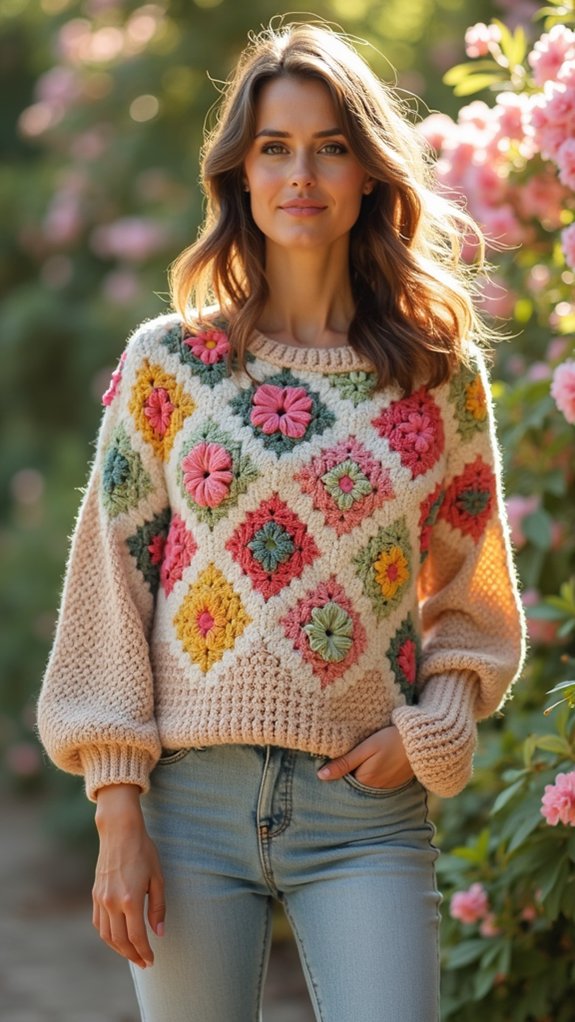 floral design knitted sweater