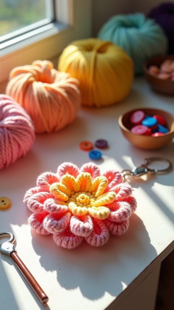 fluffy floral accessory keychain