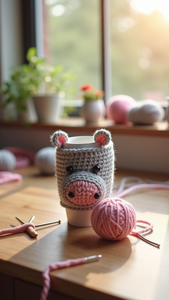 hippo themed coffee cup sleeve