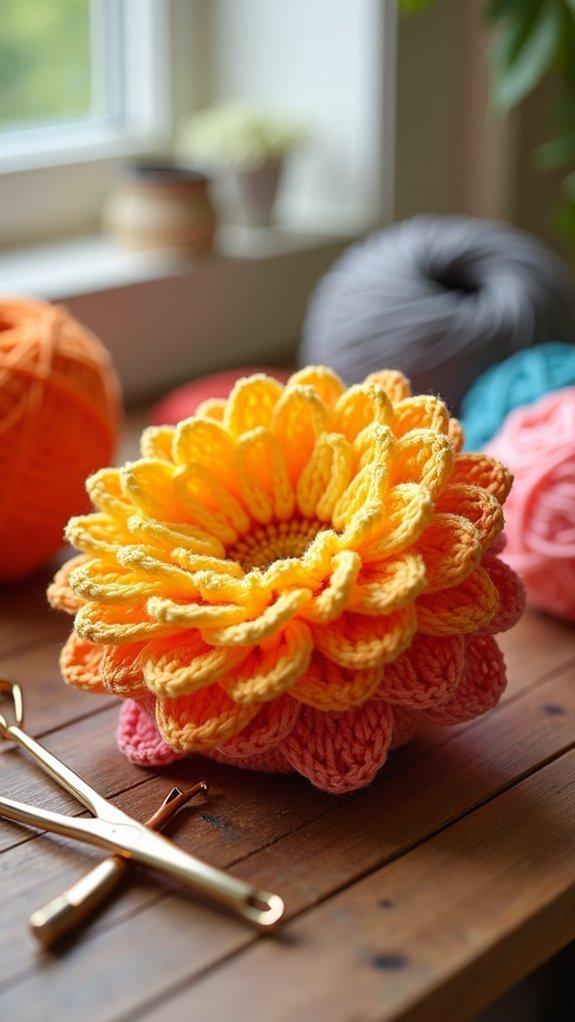 large crochet puff flower