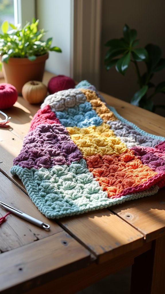 personalized scrap yarn blanket